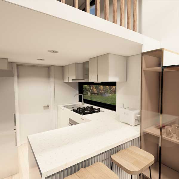 Kitchen with loft bedroom above Kitchen with loft bedroom above
